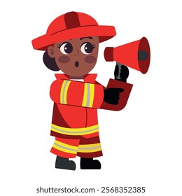 firefighter girl with megaphone isolated design