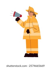 firefighter girl with megaphone isolated design