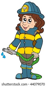 Firefighter girl on white background - vector illustration.