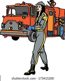 Firefighter girl - vector illustration