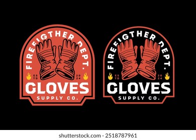 Feuerwehrhandschuhe, Feuerwehrhandschuhe, Handschuhe, Gauntlet Retro Vintage Logo, Vektordesign-Kollektion für Feuerwehrmann, Rettungsarbeiter, Abenteuer und Überlebender