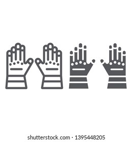 Firefighter gloves line and glyph icon, clothes and protection, rubber gloves sign, vector graphics, a linear pattern on a white background, eps 10.