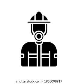 Firefighter glyph icon. Rescue service. Thin line customizable illustration. Contour symbol. Vector isolated outline drawing.
