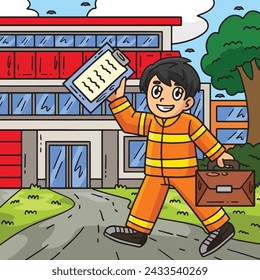 Firefighter Going to the Station Colored Cartoon 