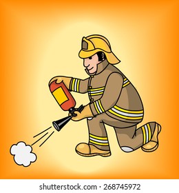 Firefighter Green Uniform Holding Fire Extinguisher Stock Vector ...