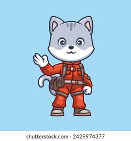 Firefighter Grey Cat Cute Cartoon Illustration