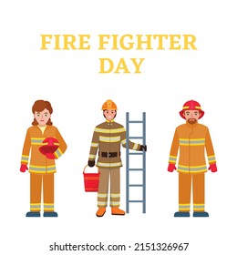 Firefighter Group Cartoon Graphic Vector Illustration, Text. Top View, Perfect For Background, Fire Company, Social Media And Commemorate International Firefighter Day