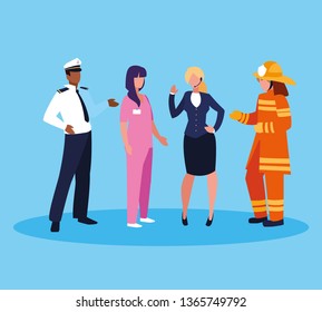 firefighter with group of professionals