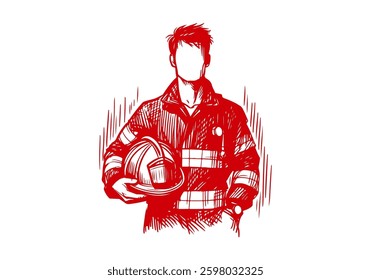 Firefighter hand drawn sketch illustration vector