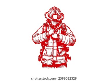 Firefighter hand drawn sketch illustration vector