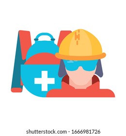 firefighter with handbag elements on white background vector illustration design