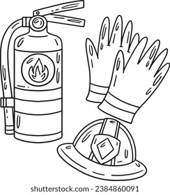 Firefighter Hat Gloves Fire Extinguisher Isolated 