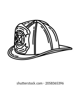 Firefighter Hat Part of Firefighter Accessories and Equipment Device Hand Drawn Icon Set Vector.