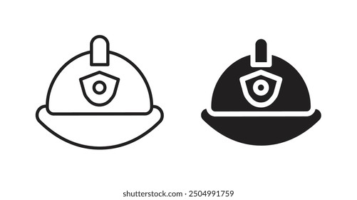 Icono del Vector del sombrero del bombero en estilo sólido y del contorno