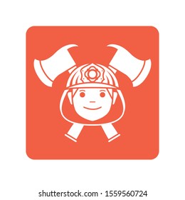 firefighter head with helmet and axes block line style icon vector illustration design