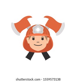 firefighter head with helmet and axes flat style icon vector illustration design
