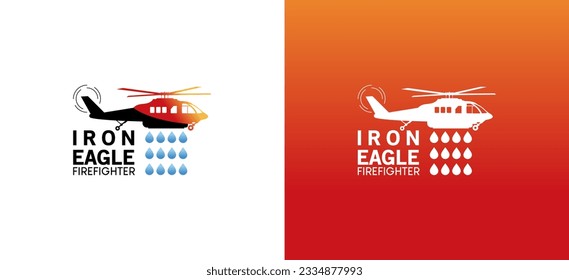 Firefighter helicopter logo design, fire emergency service helicopter vector symbol