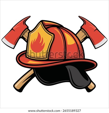 Firefighter helmet with axe isolated vector illustration on white background