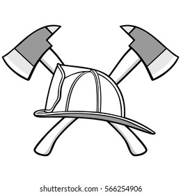 Firefighter Helmet and Axes Illustration