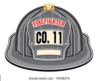 Firefighter Helmet Black is an illustration of a black firefighter helmet or fireman hat from the front. Vector format is easily edited or separated for print and screen print.