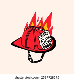 Firefighter helmet. Cartoon flat style. Fire, safety, firefighter, emergency equipment concept. Hand drawn modern Vector illustration. Isolated design element. Logo, icon, print, sticker template