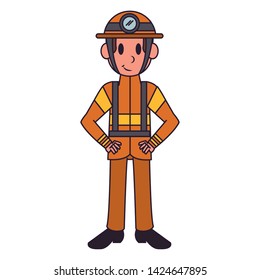 Firefighter with helmet character  worker cartoon vector illustration graphic design