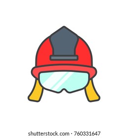 Firefighter helmet colored flat line icon.