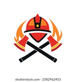 Firefighter Helmet with Crossed Axes – Bold Vector Design