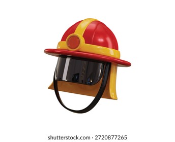 Feuerwehrhelm mit Gesichtsschutz und Licht-Ikone 3D machen Konzept der roten Kunststoff-Feuerhut für Feuerwehrmann Sicherheit. Hardhat zum Schutz von Kopf und Hals Vektorgrafik