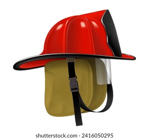 Firefighter Helmet or Fireman Hat isolated on white background. Realistic 3d vector illustration isolated on white background. Firefighter gear, red helmet for protection and safety