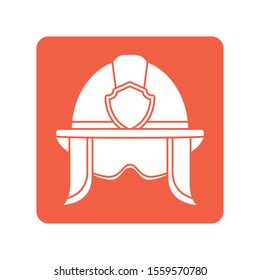 firefighter helmet with goggles block line style icon vector illustration design