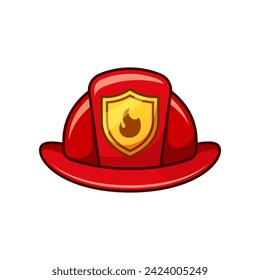 Firefighter helmet with golden badge. Fireman helmet vector isolated on white background.