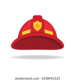 Capacete de bombeiro com emblema dourado. Vetor de capacete de bombeiro isolado no fundo branco.