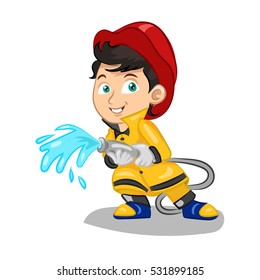 firefighter in helmet with hose