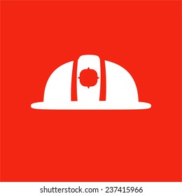 Firefighter helmet icon. Isolated on red background. Vector illustration.