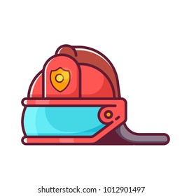 Firefighter helmet isolated on white background. Red fireman hat icon in flat design.