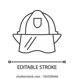 Firefighter helmet linear icon. Hard hat. Thin line illustration. Contour symbol. Vector isolated outline drawing. Editable stroke