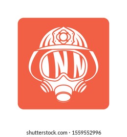firefighter helmet with mask block line style icon vector illustration design