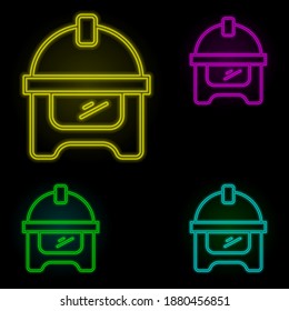 Firefighter helmet neon color set icon. Simple thin line, outline vector of firefighter icons for ui and ux, website or mobile application