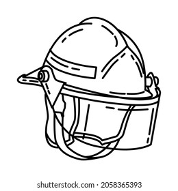 Firefighter Helmet Part of Firefighter Accessories and Equipment Device Hand Drawn Icon Set Vector.