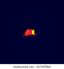 Firefighter helmet. Pixel art. Old school computer graphic. 8 bit video game. Game assets 8-bit sprite.