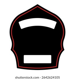 Firefighter helmet shield icon in black and red with blank banner. Clipart image isolated on background.