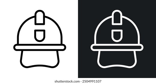 Firefighter helmet vector icon set black and white filled and outlined style.