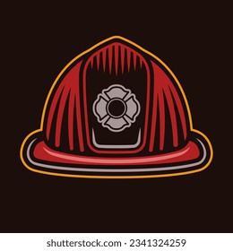 Firefighter helmet vector object in colored style on dark background