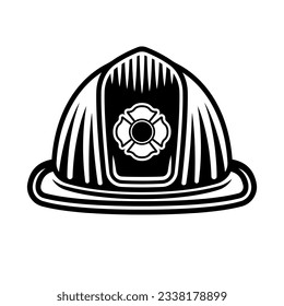 Firefighter helmet vector object in monochrome style isolated on white background