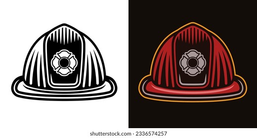 Firefighter helmet vector object in two styles black on white and colored