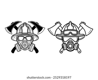 Firefighter Helmet Vector Print with Crossed Axes 