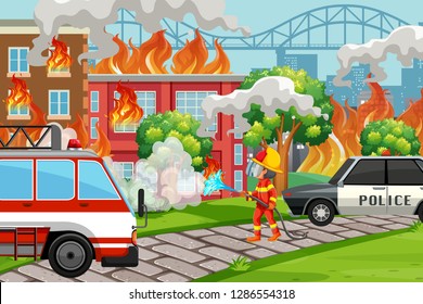 A firefighter helping service illustration