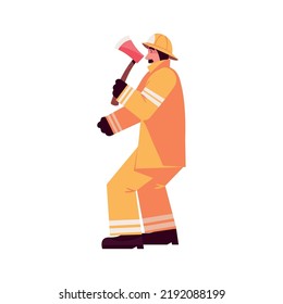 firefighter holding ax icon isolated