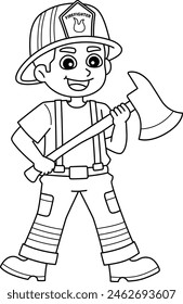 Firefighter Holding an Axe Isolated Coloring Page